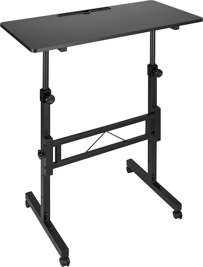 Desk Wooden Black with Metal Legs & Adjustable Height 80x40x111cm