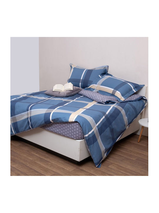 Viopros Duvet Set Queen 220x240cm Newton Petrol Satin Cotton 3pcs