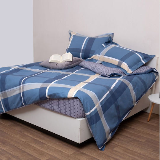 Viopros Duvet Set Queen 220x240cm Newton Petrol Satin Cotton 3pcs