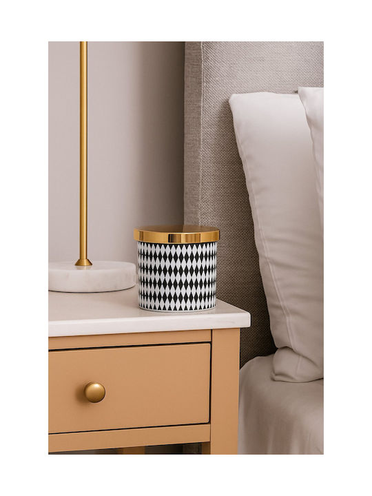 Candle Ceramic Jar Black White Diamonds Gold Lid 260g/Ø10 7x10cm