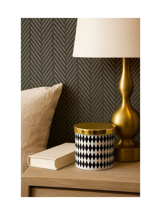 Candle Ceramic Jar Black White Diamonds Gold Lid 260g/Ø10 7x10cm