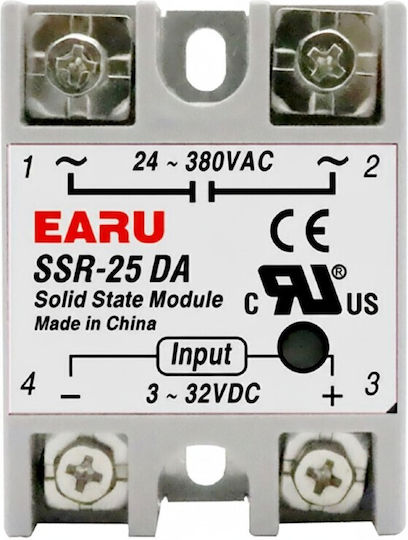 Earu Ssr-25da 25a Output Ac24-380v Solid State Relay