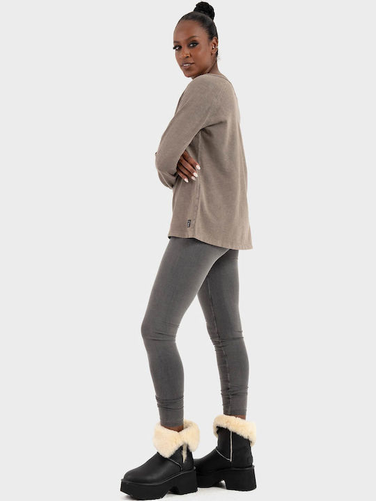 Women's Blouse Cotton Long Sleeve Light Brown
