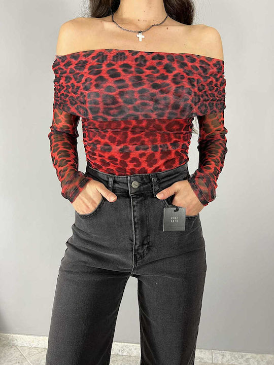 Damen Bluse Tierdruck Red