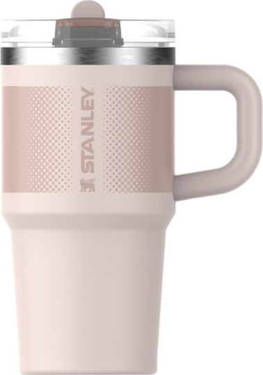 Stanley Flip Handled Tumbler Thermos Stainless Steel 591ml Pink with Straw and Handle
