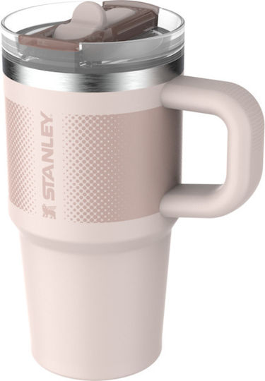 Stanley Flip Handled Tumbler Thermos Stainless Steel 591ml Pink with Straw and Handle