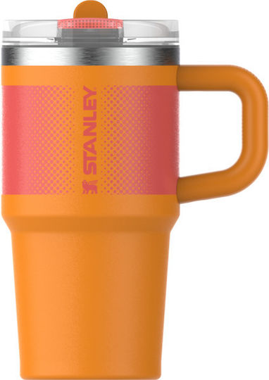 Stanley Quencher Protour Handled Tumbler Thermos Bottle Stainless Steel 591ml Orange With Straw And Handle