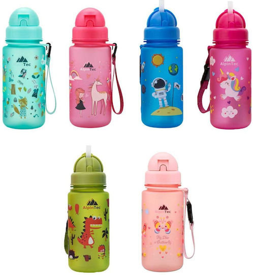 AlpinPro Kids Water Bottle Butterfly Plastic with Straw Non Spill Kids 400ml