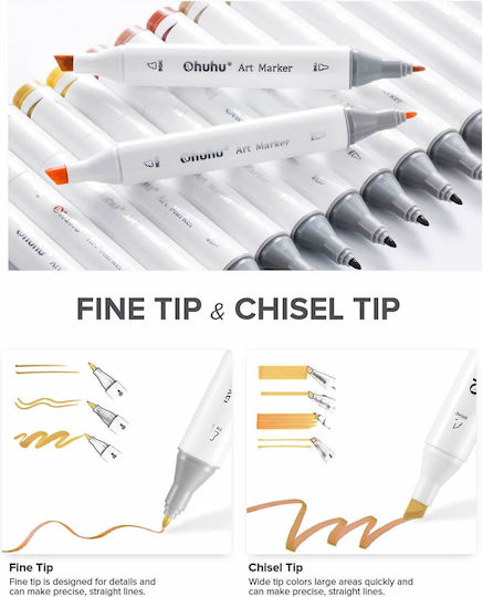 Ohuhu Oahu Drawing Markers 3mm Thin Double Tip Set 60pcs