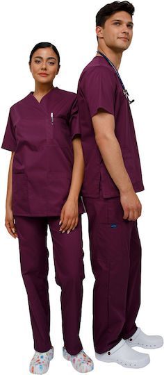 Ultima Unisex Σετ Ιατρικό Παντελόνι και Μπλούζα Φούξια από Βαμβάκι και Πολυεστέρα