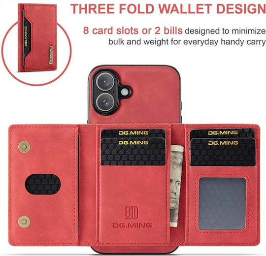 DG.MING Wallet Δερματίνης / Tempered Glass Κόκκινο (iPhone 16)