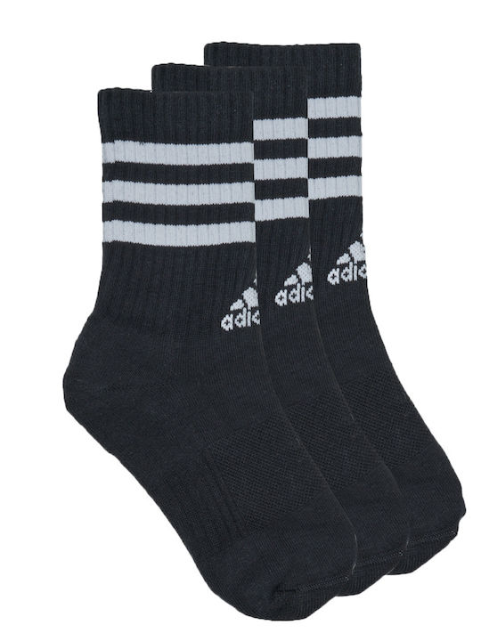 adidas Performance 3-Stripes Cushioned Athletic Socks BLACK-WHITE 3 Pairs