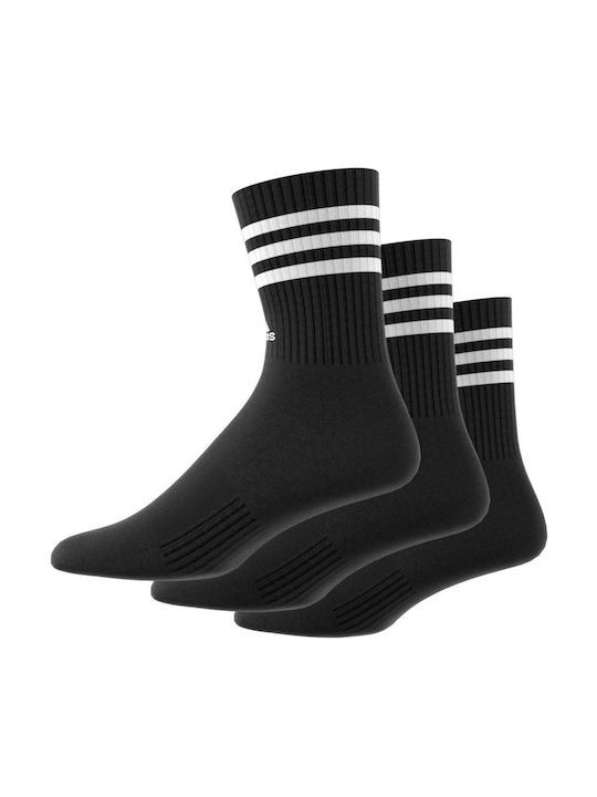 adidas Performance 3-Stripes Cushioned Athletic Socks BLACK-WHITE 3 Pairs