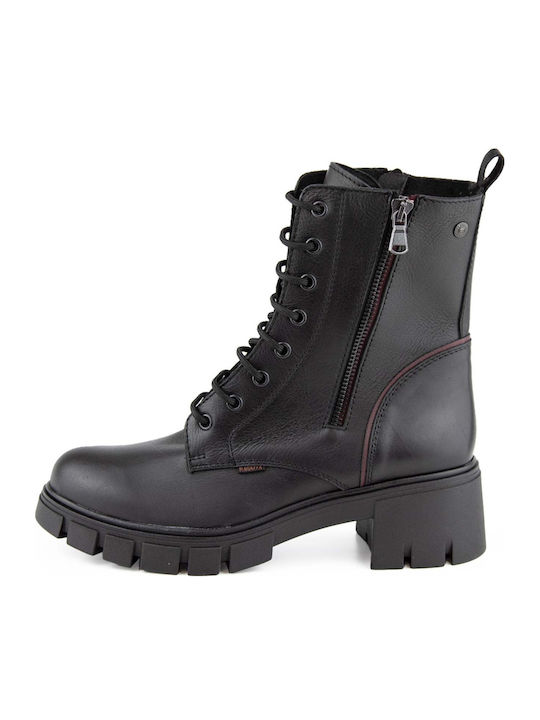 Leather Women's Ankle Boots with Medium Heel Black