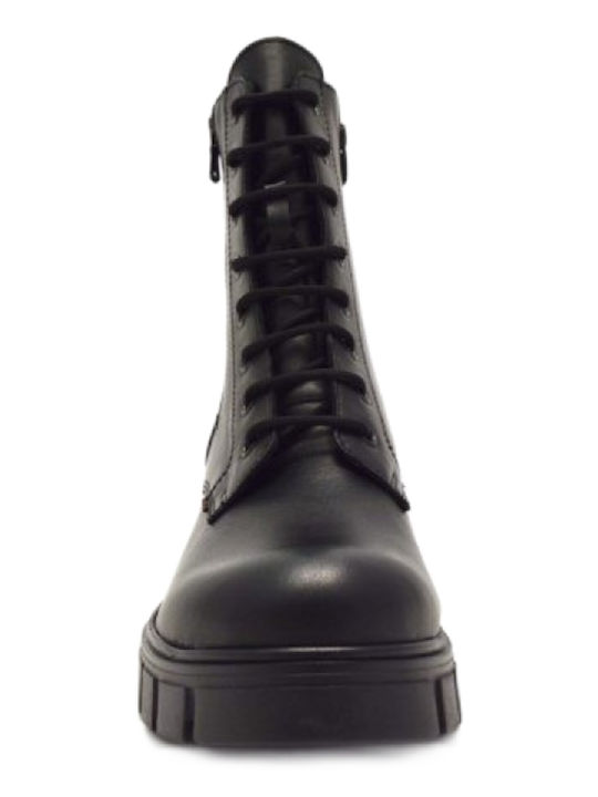 Leather Women's Ankle Boots with Medium Heel Black