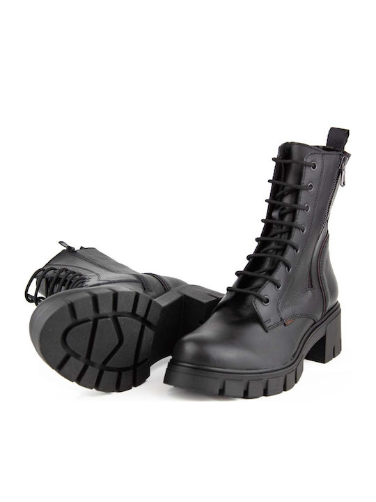 Leather Women's Ankle Boots with Medium Heel Black