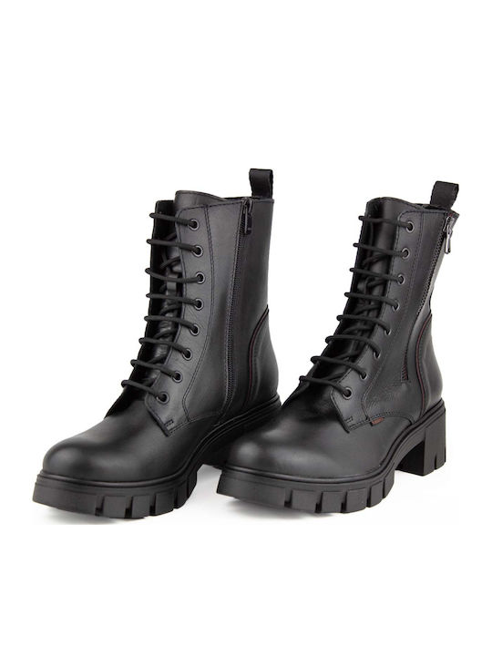 Leather Women's Ankle Boots with Medium Heel Black