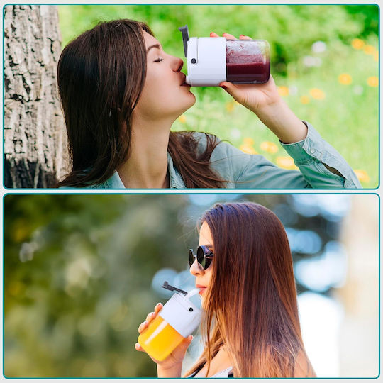 Belle Vous Pahar Termos Din Plastic 400ml Alb/transparent Cu Pai Și Mâner