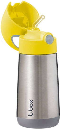 B.Box Glass Thermos Stainless Steel BPA Free 350ml Yellow with Straw and Handle