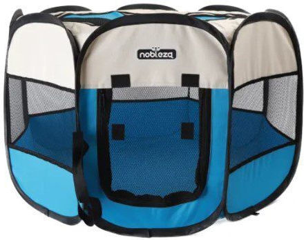 Nobleza Park für Hunde Achteck aus Stoff in Blau Farbe 92 x 92 x 58cm