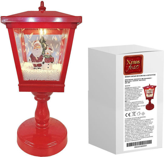 XMASfest Vintage Christmas Plastic Red Battery Lantern 32x13cm with Snow and 4 Functions