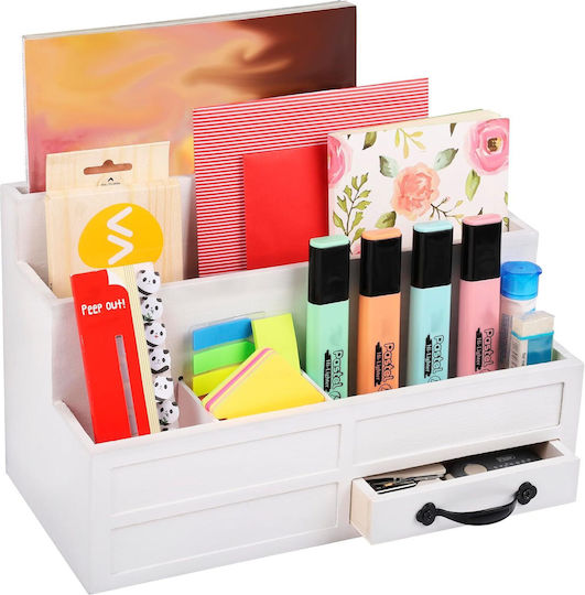 Organizator de Birou Belle Vous 5 Compartimente 1 Sertar 31 X 15 X 19 Cm din Lemn Alb