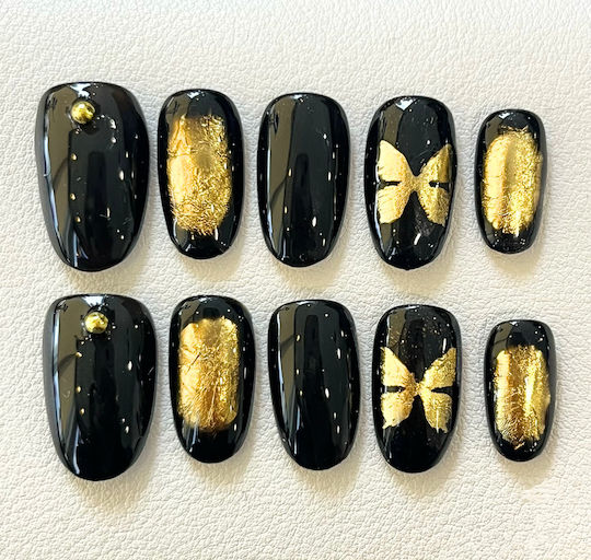 Nailvana Tipsuri Unghii False Handmade Fluturi Aurii Press-on Mărime S M