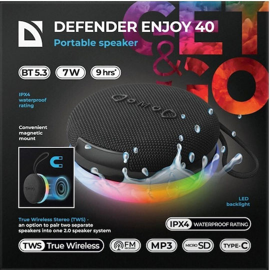 Defender Enjoy 40 Ηχείο Bluetooth 7W με Διάρκεια Μπαταρίας έως 9 ώρες Μαύρο