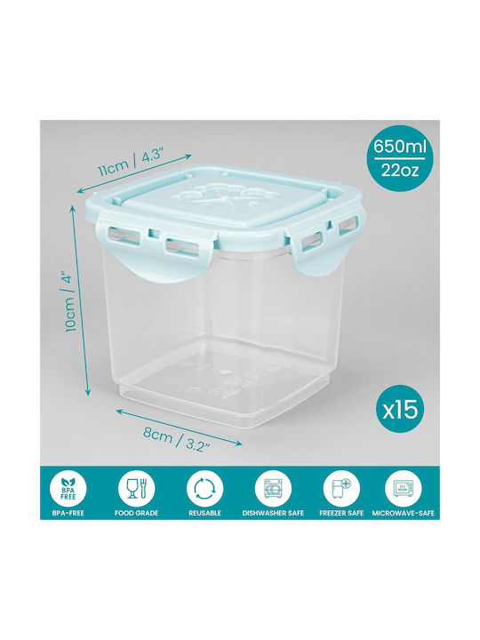 Belle Vous Set 15buc Cutii Uz General cu capac Plastic Albastru 650ml