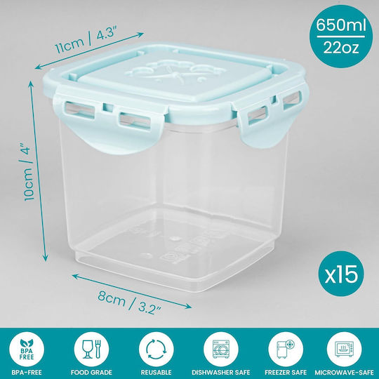 Belle Vous Set of 15 General Use Food Jars with Plastic Lid Blue 650ml Pieces