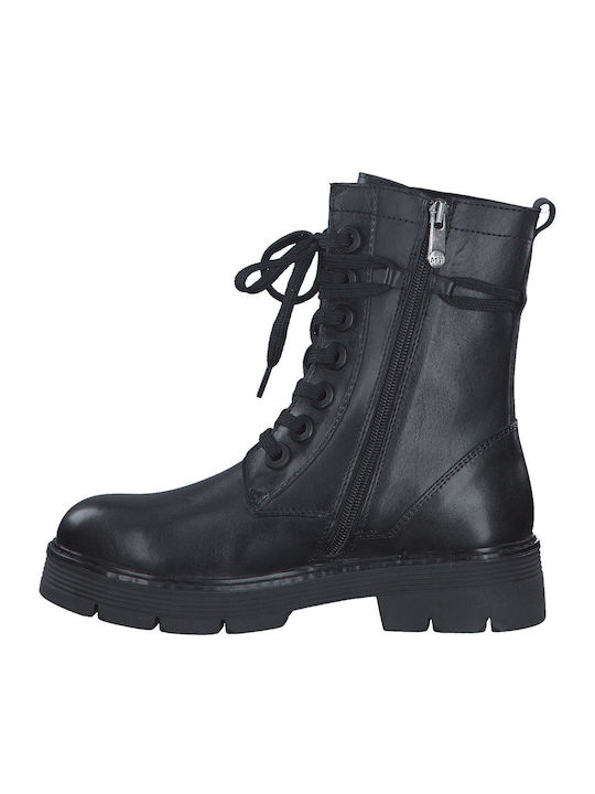 Leather Women's Ankle Boots with Fur Black
