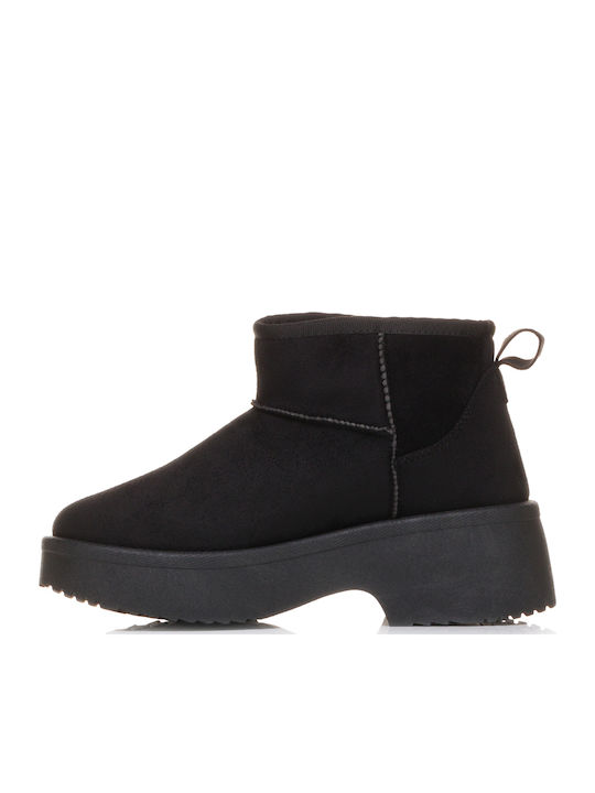 Suede Women's Ankle Boots with Fur Black