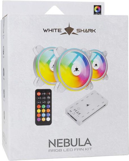 White Shark Nebula 2 Case Fan 120mm (1100rpm / 31cfm) with ARGB Lighting 3pcs White