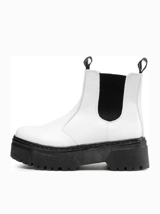 Piccadilly Leather Women's Chelsea Boots with Medium Heel White