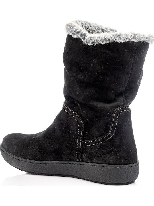 Suede Women's Ankle Boots Platform & Fur Black