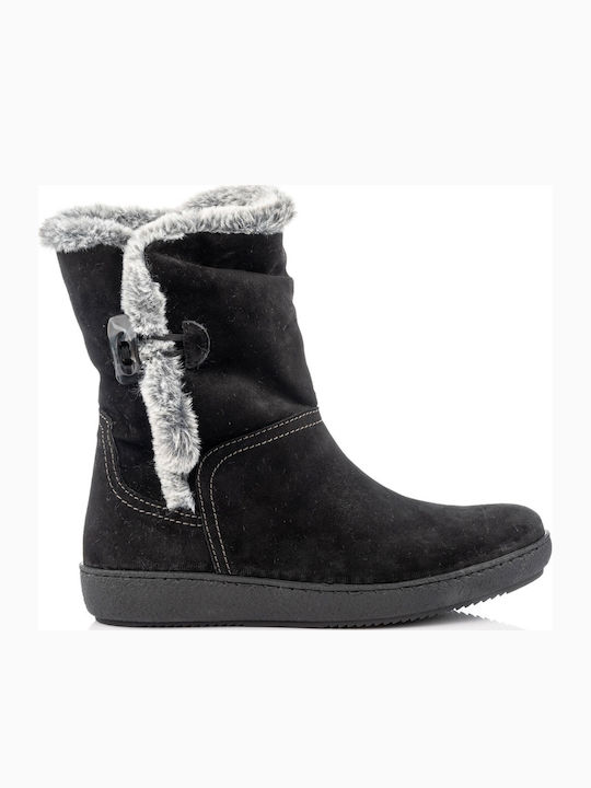 Suede Women's Ankle Boots Platform & Fur Black