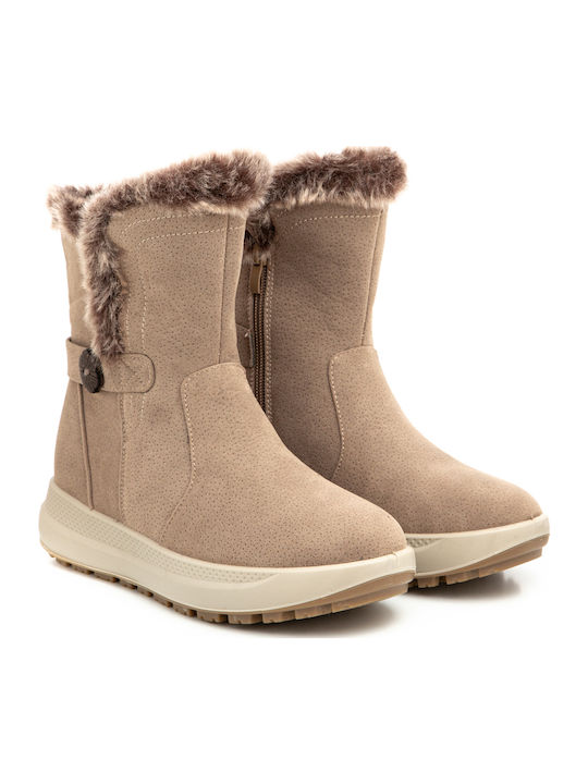 Kiona Suede Women's Ankle Boots with Fur Beige