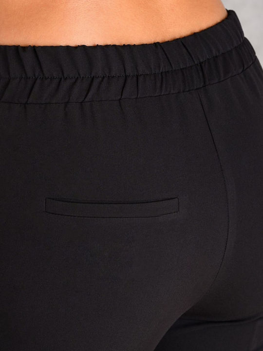 Women's Fabric Trousers with Elastic Slim Fit Black