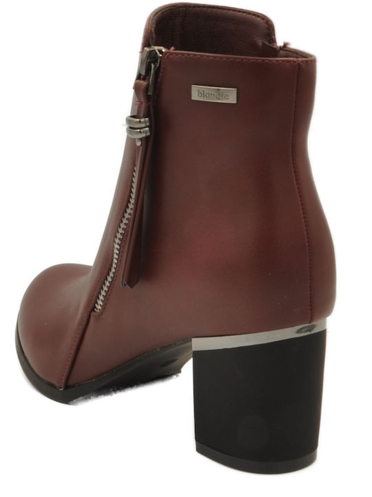 Women's Ankle Boots with Medium Heel Burgundy