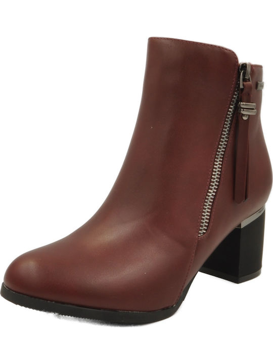 Women's Ankle Boots with Medium Heel Burgundy