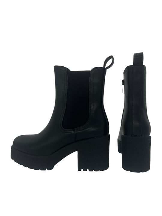 Leder Stiefeletten Damen Schwarz
