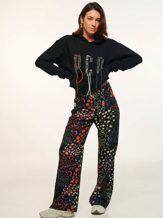Laced Up Long Women's Sweatshirt Hooded Black