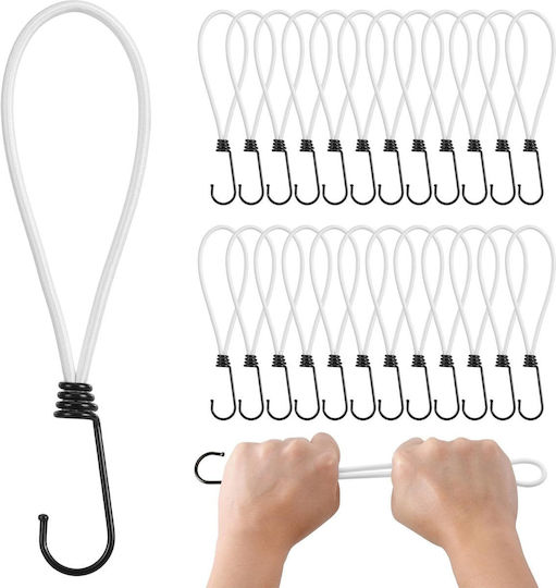 Set 25 Corzi Elastice Pretex Cârlig Metalic Realizate Din Latex Durabil 13 Cm Prindere Albe