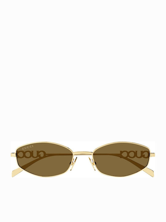 Gucci Women's Sunglasses with Gold Metal Frame and Brown Lens GG1802S 005