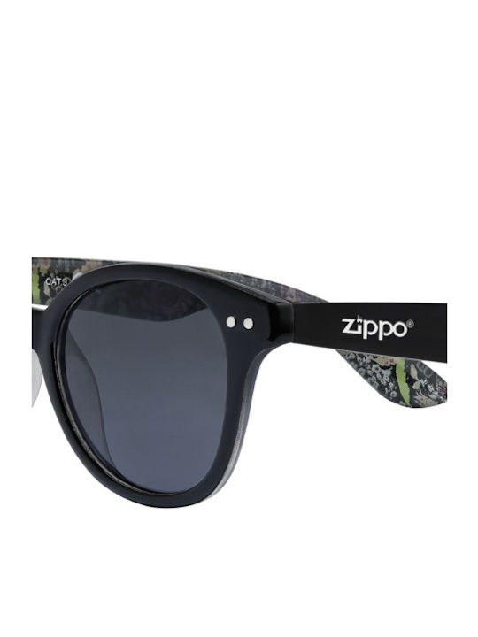 Zippo Women's Sunglasses with Black Plastic Frame and Black Lens OB144-08