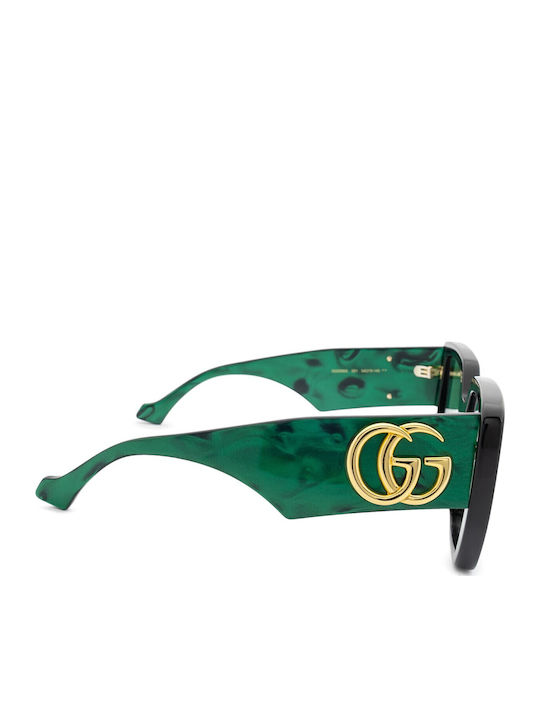 Gucci Damenträger Sonnenbrille mit Schwarzem Horn umrandetem Rahmen und Grünem Glas GG0956S