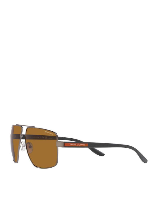 Armani Exchange Men's Sunglasses with Gray Metal Frame and Brown Polarized Lens