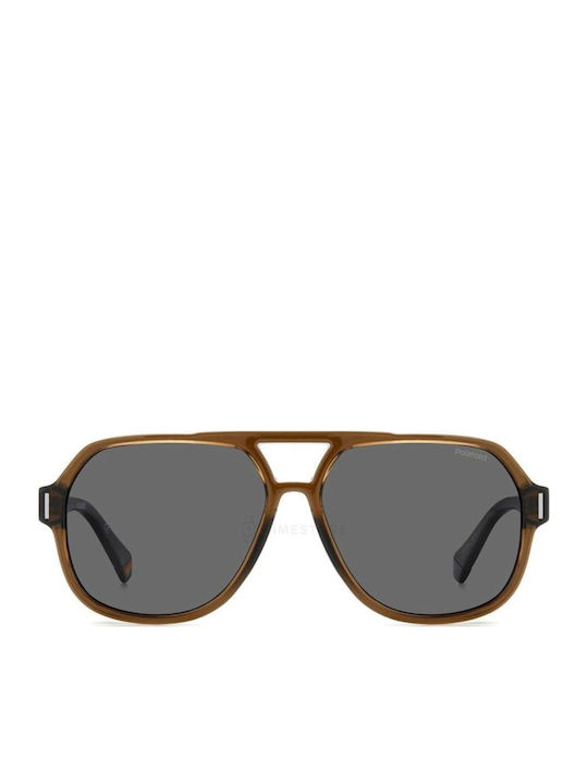 Polaroid Unisex Sunglasses with Brown Plastic Frame and Gray Polarized Lens PLD6193/S 09QM9