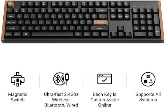 Keychron K10 HE K10H-F1 Fără fir Efect Hall Gaming Tastatură cu Magnetic comutatoare și iluminare RGB (Engleză US)