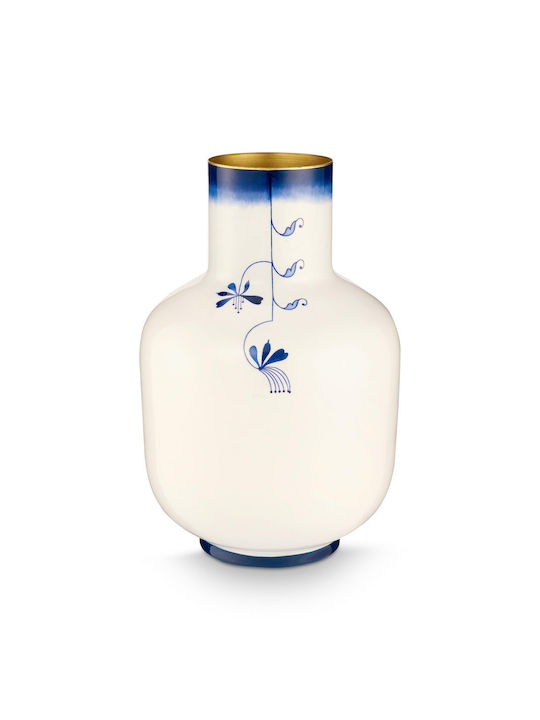 Pip Studio Metallic Vase Pip & Blue Bird White Blue 36cm